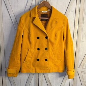 Liz Claiborne Mustard Yellow Corduroy Double Breasted Pea Coat Jacket - L